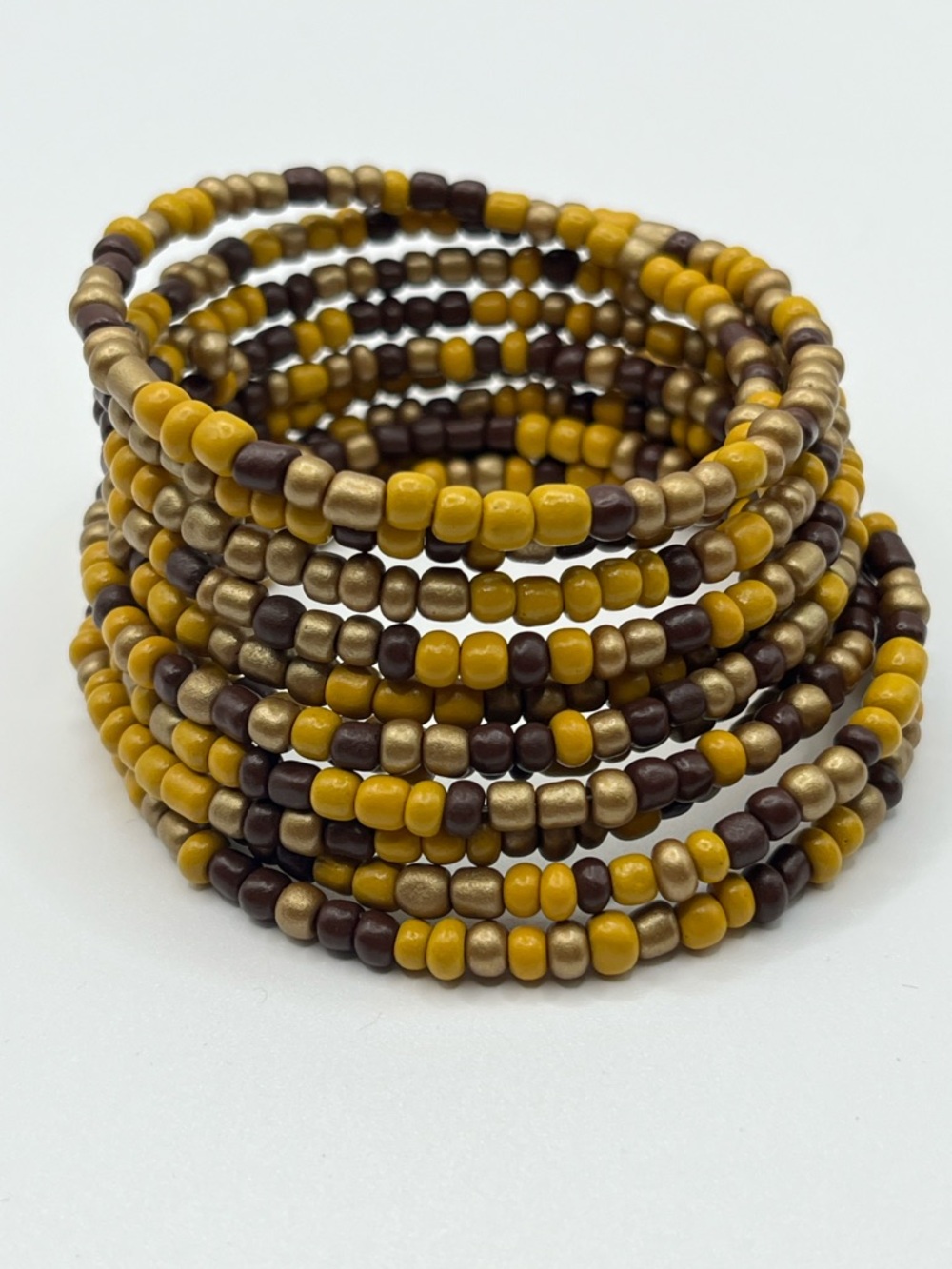 Beaded Wrap Bracelet - Yellow and Brown. Jewel Tones